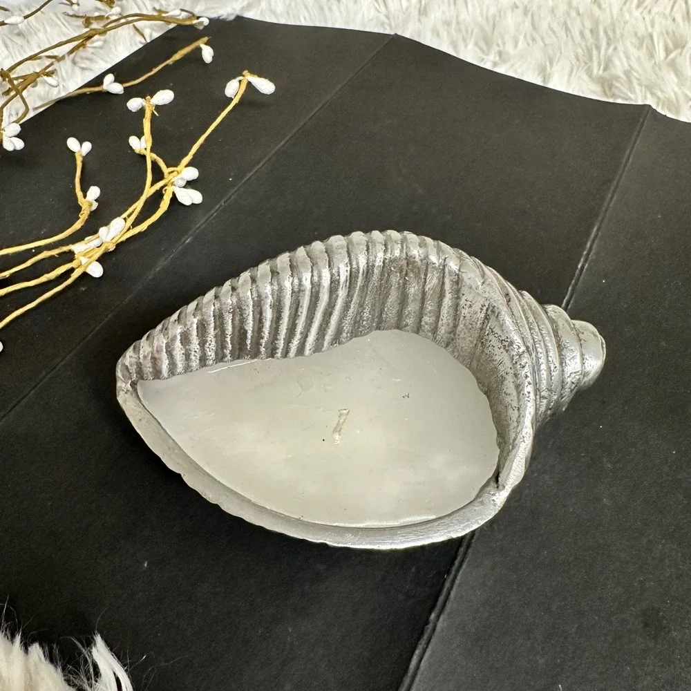 Pottery Barn‎ Silver Tone Small Filled Shell Candle Holder 2.1 oz NEW